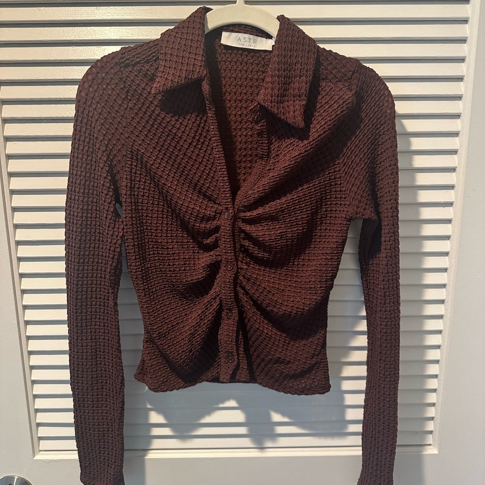 Astr button down top, brown